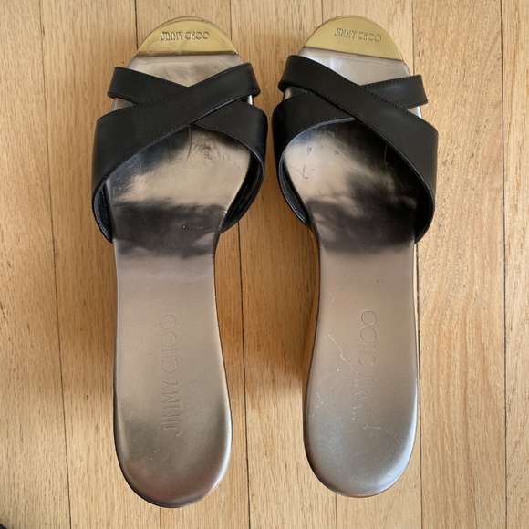 Jimmy Choo Black Leather Cork Wedge Sandals – Size Approx. 8 - Picture 4 of 10